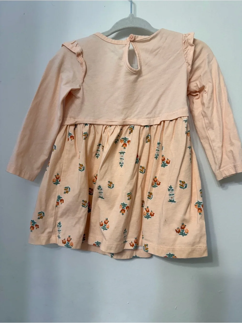 Carter's Peach Long-Sleeve Floral Knit Bodice Dress